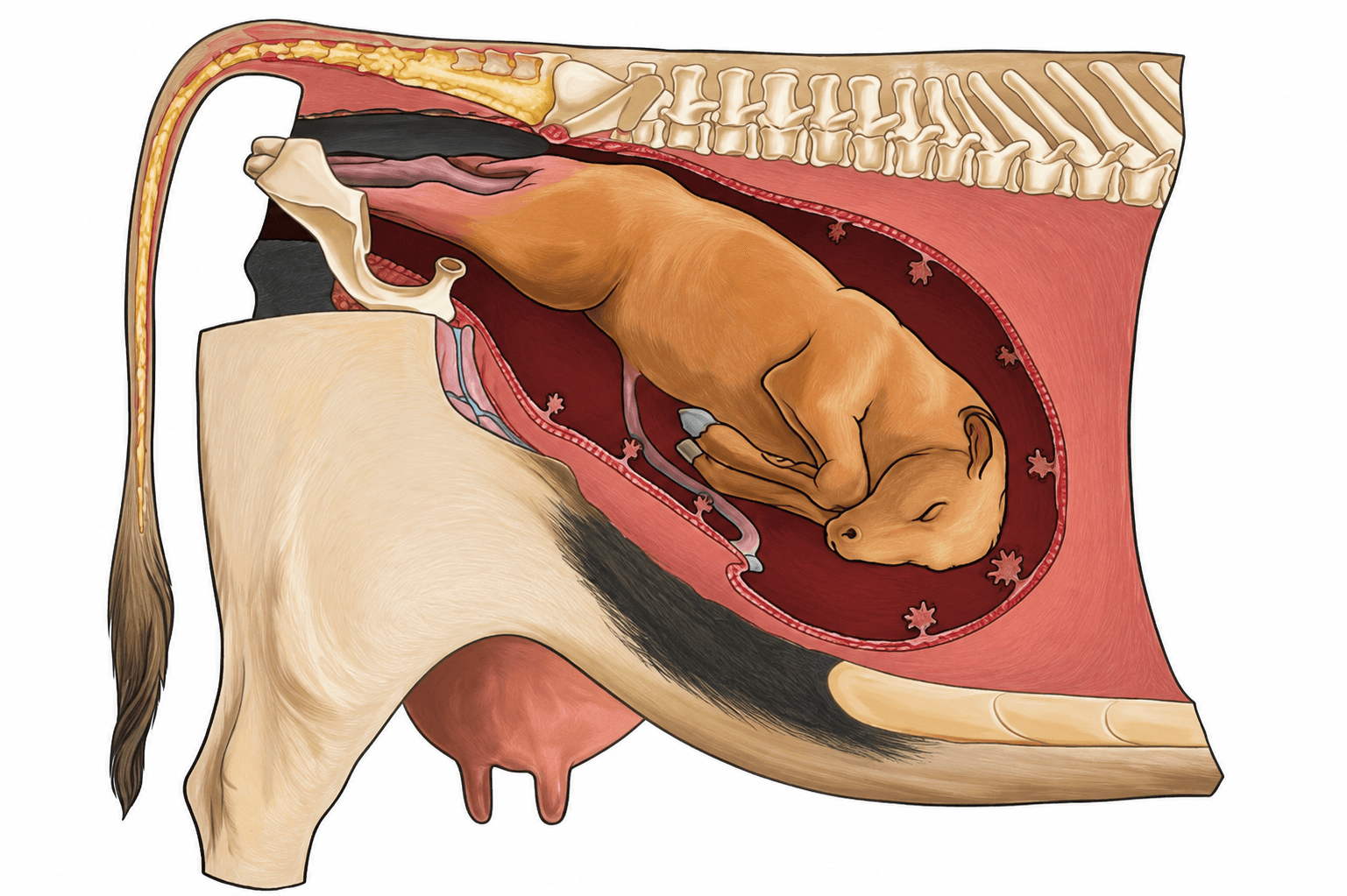 Hinterendlage beim Kalb erkennen: Sauerstoffmangel vermeiden, tierärztliche Hilfe abwägen und Zughilfe bei Kühen hygienisch und zügig durchführen.